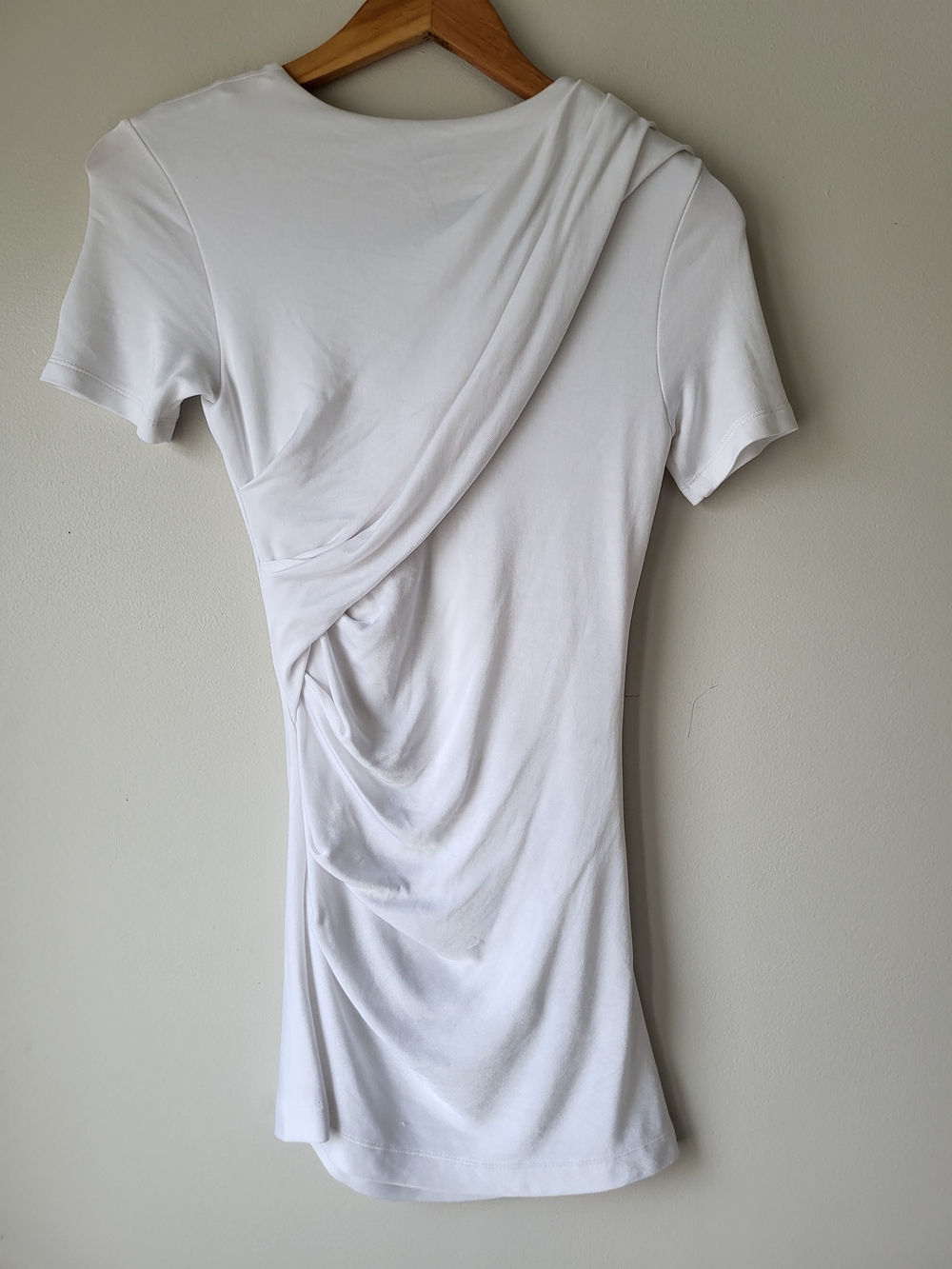 T by Alexander Wang White Draped Side-Ruched Short Sleeve Bodycon Tee Dress - Picture 2 of 12